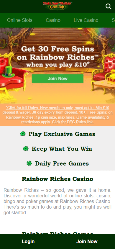 Rainbow Riches Casino Mobile screenshot